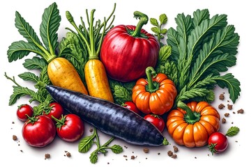 Colorful Illustration of Fresh Vegetables and Herbs