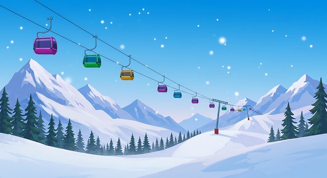 Ski resort landscape posters set. Snowy peaks of mountains. Ski elevators. Winter sport travel adventure and holidays concept. Flat cartoon minimalism vector illustration 
