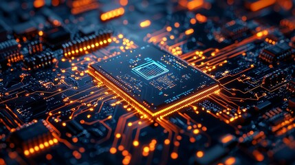 Obraz premium Advanced Microchip Technology: Illuminated Circuitry for High-Tech Applications