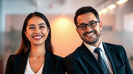 Smiling executives posing in modern office