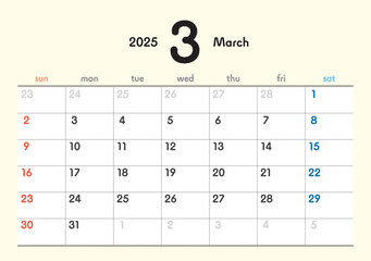 2025年カレンダー3月
