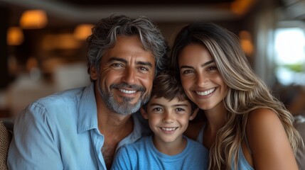 Obraz premium Happy Family Portrait in Restaurant Setting