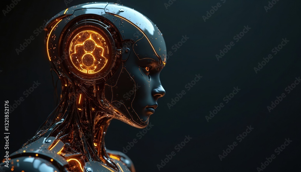 Leinwandbilder side profile of cyborg woman with glowing elements. futuristic ai humanoid robot, bionic female. tec