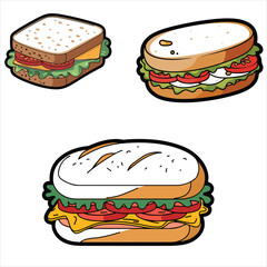 set of sandwich vector illustration outline coloring page silhouettes	