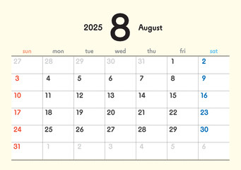 2025年カレンダー8月