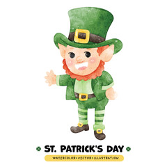 Festive St. Patrick's Day Watercolor Leprechauns, Rainbows, Lucky, Pot of gold , Happy St. Patrick's Day