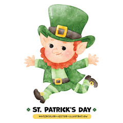 Festive St. Patrick's Day Watercolor Leprechauns, Rainbows, Lucky, Pot of gold , Happy St. Patrick's Day