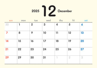 2025年カレンダー12月