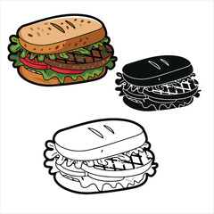 set of sandwich vector illustration outline coloring page silhouettes	