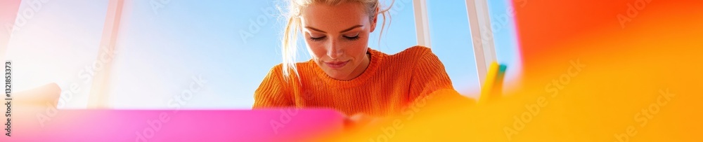 Aufkleber vibrant hybrid workspace design millennial gen z professional in bold orange creating dynamic remote
