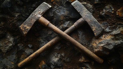 Two crossed pickaxes