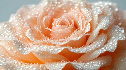 Fototapeta premium Close-Up of a Peach-Colored Rose with Dew Drops