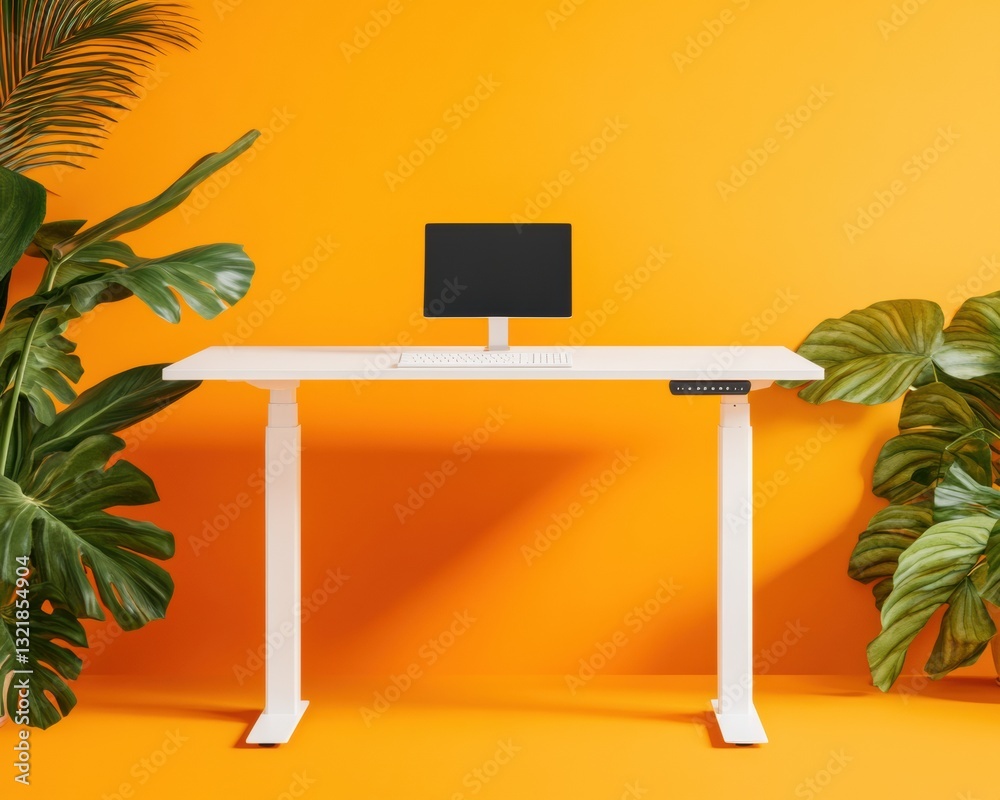 Poster modern wellness workspace minimalist adjustable standing desk with biophilic design - ergonomic prod