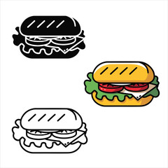 set of sandwich vector illustration outline coloring page silhouettes	