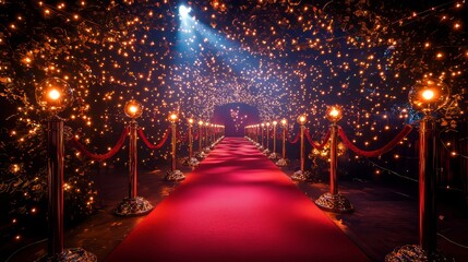 Luxurious Red Carpet Event with Elegant Lighting and Festive Atmosphere