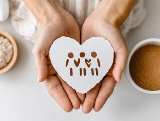 Fototapeta premium Mindful Family Connection Compassionate Digital Wellness Heart Symbolizing Intentional Parenting and Screen-Free Emotional Bonding in Minimalist Wellness Aesthetic