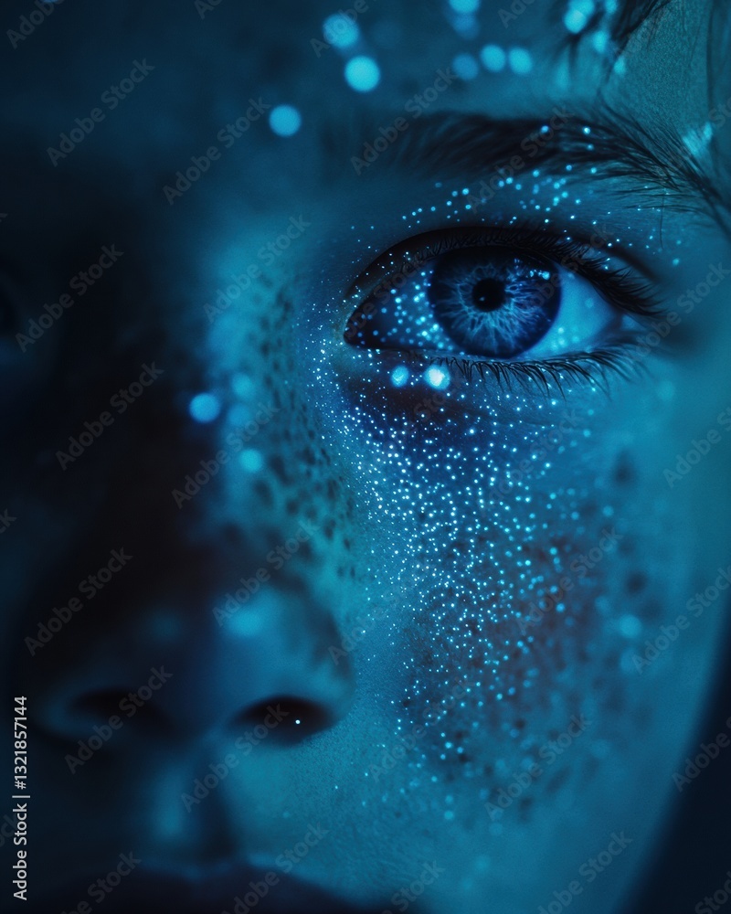Poster cyber metamorphosis gen z digital identity emergence - immersive holographic skin and neural interfa