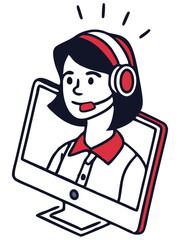 Customer Support Representative with Headset  in Monitor Vector Icon