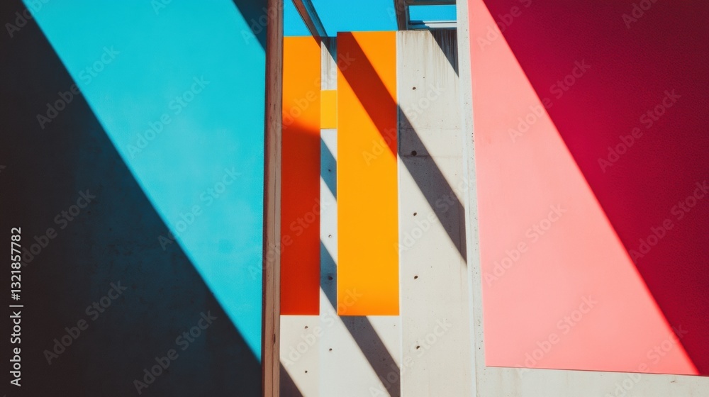 Poster vibrant geometric architecture bold colorblock brutalist design showcasing minimalist urban aestheti