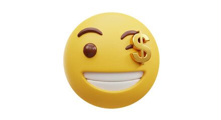 Fototapeta premium Yellow Emoji with Dollar Sign Showing Wealth and Financial Success
