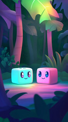 Enchanting Cube Friends in Magical Forest