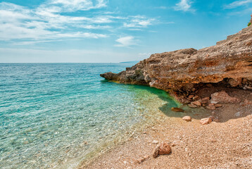 Scenic Coastal Landscape of the Peljesac Peninsula in Croatia Featuring the Adriatic Sea and Rocky Shoreline in the Dingac Region.