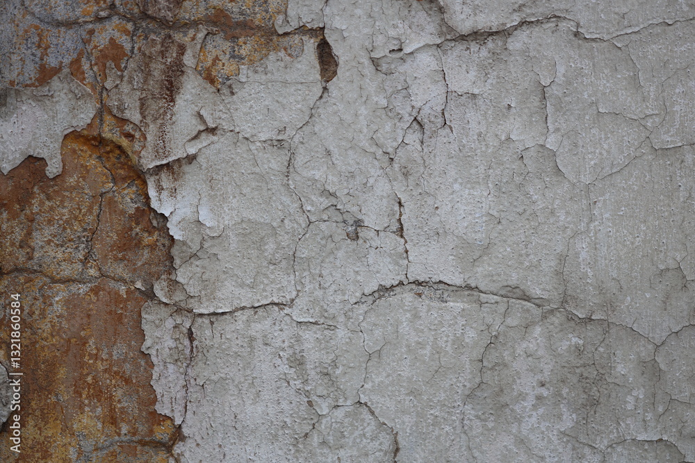 Poster a detailed shot of a wall with flaking paint, often used for texture or background purposes.