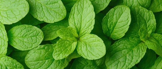 Fresh Pemint Leaves pattern With Vivid Green Texture Ideal for Culinary Use or Herbal Remedies