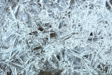 A close-up view of a cluster of ice crystals, often found in cold weather conditions.