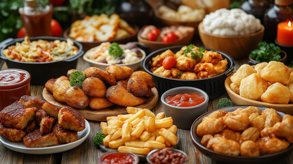 A delicious spread of fried appetizers perfect for a casual get-together.