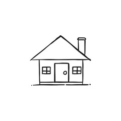 house  icon vector,  Minimalist Hand-Drawn House Illustration: Simple Line Art of a Cozy Home with Chimney