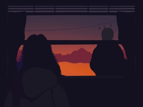 The man sitting in the car, contemplating something. Lofi. Sunset