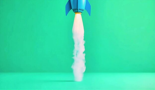 Rocket launching on Green screen 4K animation