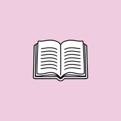 Open book vector icon, Minimalist Open Book Vector: Elegant Black and White Line Drawing on a Pastel Pink Canvas