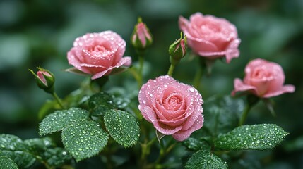  Cluster of rose seedlings in a garden bed multiple tiny rose plants with fresh green leaves stretching toward the sky.