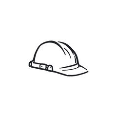 Safety hard hat icon symbol, Hard Hat Line Drawing Vector: Minimalist Black and White Silhouette for Safety and Construction Themes