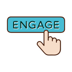 Engage button icon with hand pressing, interactive web concept