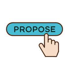 Propose button icon with hand pointing, engagement concept
