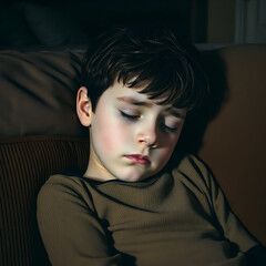 "Serene Child Sleeping Peacefully on Couch"