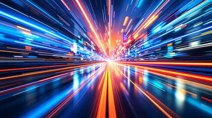 Cyber Light Streaks Background: Abstract Neon Acceleration Effect. 