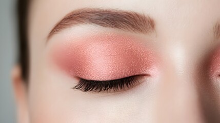 Close-Up of a Woman's Eye with Soft Pink Eyeshadow and Natural Makeup