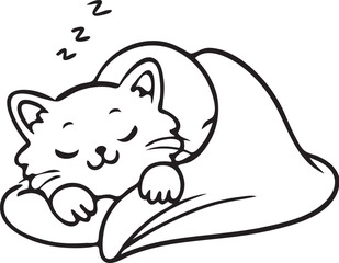  Adorable Sleeping Cat Line Art Vector