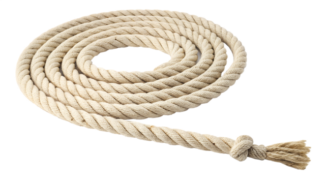 Natural coiled hemp rope bundle isolated on white background PNG. AI Generated 