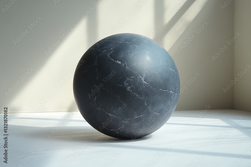 Poster a captivating black marble sphere resting on a minimalistic surface, contrasting beautifully with so