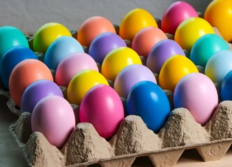 colorful eggs in egg cartons for Easter