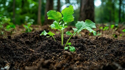 Planting seeds for a greener future in a forest clearing nature photography calm environment close-up view