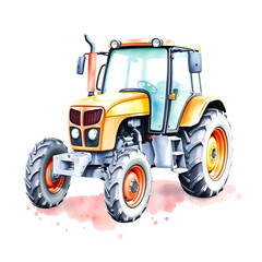 Obraz premium Watercolor Tractor Illustration on white background Drawing watercolor illustration art