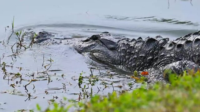 American alligator entering water