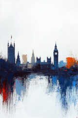Fototapeta premium Impressionist painting of London skyline featuring Big Ben and Houses of Parliament
