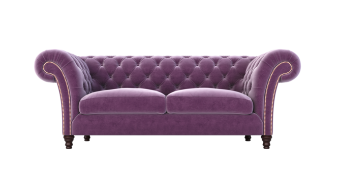 Luxurious purple chesterfield sofa isolated